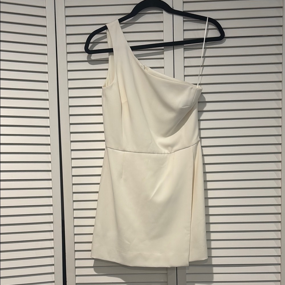 French Connection Cream Asymmetrical One-Shoulder Cocktail Dress